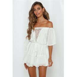 Women's Jumpsuits & Rompers Women Summer Off-shoulder Holiday Sweet Playsuit Lace-up Ladies Beach Style Jumpsuit Fashion High Street Plasuit