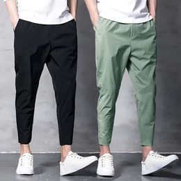 Men's Pants Korean Men's Elastic Casual Pencil Pants Ankle Length Spring Oversize Male Trousers Fashion Streetwear Black Khaki Green 230320