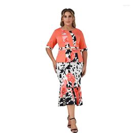 Ethnic Clothing L-4XL African Print Dresses Summer Fashion Women Half Sleeve O-neck Polyester Knee-length Dress