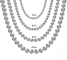 Chains 925 Sterling Silver 4MM/6MM/8MM/10MM Smooth Beads Ball Chain Necklace For Women Men Fashion Jewelry