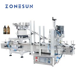 ZONESUN Tabletop Automatic Beverage Cap Screwer Capping Machine Line Dropper Oil Packaging Round Plastics Glass Bottle Sealing Machine