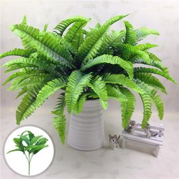 Decorative Flowers 7 Fork Simulation Fern Grass Green Plant Artificial Persian Leaves Flower Wall Hanging Plants Home Wedding Shop