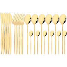 Dinnerware Sets Mirror 24 Pcs Gold Cutlery Kitchen Tableware Stainless Steel Knife Forks Spoons Silverware Home Flatware 230320