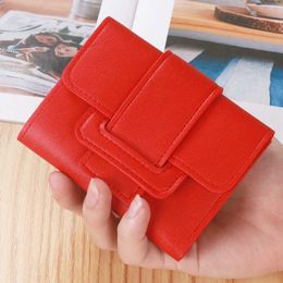 Wallets New Korean Style Solid Colour Drstring Tri-fold Women's Wallet Coin Purse Clutch Money Bag Student Short Wallet Card Case G230308