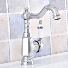 Kitchen Faucets Basin Faucet Chrome Brass Swivel Spout Taps Bathroom Sink Cold And Water Mixer Tap Single Handle Deck Mount Dsf638