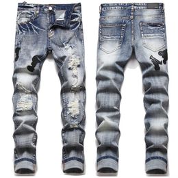 Dżinsy męskie dżinsy na męską gwiazdę haft haft roboczy Rosed Trend marka motocykl spodni chudy mody elastyczne szczupłe spodnie różne style 38