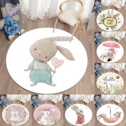 Carpet Decorative Cartoon Bunny Printed Area Rugs Round for Living Room Floor Mat Flannel Anti-Slip Children 230320