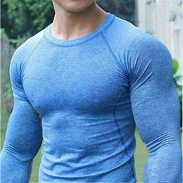Men's T-Shirts Men Quick Dry Fitness Tees Outdoor Sport Running Climbing Long Sleeves Tights Bodybuilding Tops Gym Train Compression T-shirt 230317