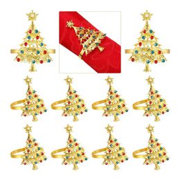 Anelli di tovagliolo 12PCS Albero di Natale in metallo dorato Supporto di Natale per la decorazione della tavola da pranzo del Ringraziamento di nozze