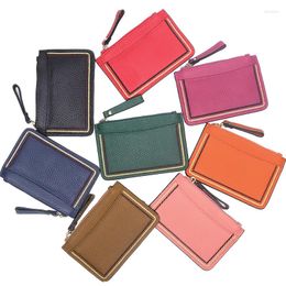 Wallets Mini Wallet Women's Coin Purse Card Holder Top Layer Cowhide Genuine Leather Keychain Bag Contrasting Colours Multifunction
