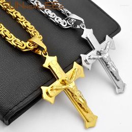 Pendant Necklaces SUNNERLEES Stainless Steel Jesus Christ Cross Necklace Byzantine Link Chain Silver Color Gold Plated Men Boy Gift SP235