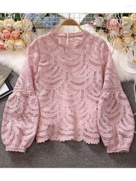 Women's Blouses Women Autumn Winter Blouse Court Style Shirt Design Sense Small Number Sweet Lace Lantern Sleeve French D2055