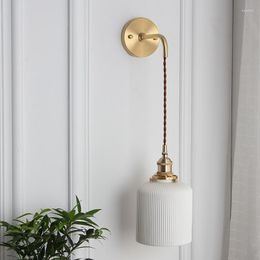 Wall Lamps Nordic Minimalist Bedroom Bedside Lights Japanese Retro Aisle Staircase Mirror Front Brass Ceramic E27