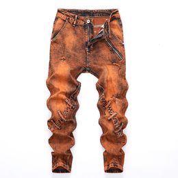 Jeans masculinos homens jeans streetwear rasgado denim calças tendência marca calças para homens casual sólido motociclista destruído buraco slim fit alta qualidade 230320