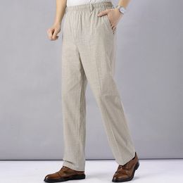 Men's Pants Men's Linen Pants High Waist Lightweight Summer Pants Men Thin Clothing Loose Cotton Trouser Elastic Band Work Vintage Pant 230320