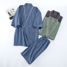 Men's Sleepwear Solid Colour Japanese Mens Pyjamas Spring and Summer Thin Cotton Short-sleeved Shorts Pyjama Sets for Men Loose Homewear 230320