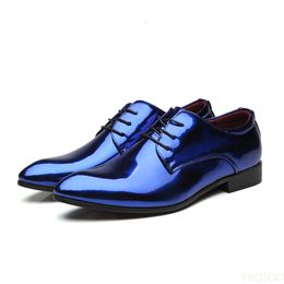 Dress Shoes Patent Leather Men Wedding Shoes Gold Blue Red White Oxfords Shoes Designer Pointed Toe Dress Shoes Big Size 37-48 230320