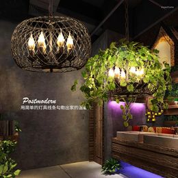 Pendant Lamps Creative Bird's Nest Simulation Plant Light Net Red Theme Music Western Restaurant Pastoral Green Chandelier