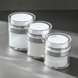 15g 30g 50g silver Empty Acrylic Cream Jars Cans Pot Top Press Style Vacuum Bottle Sample Vials Airless Cosmetic Container