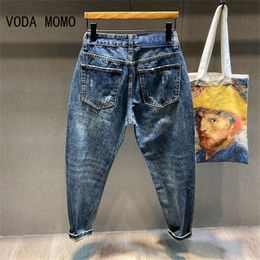 Men's Jeans Ripped Men Dark Grey Stretch s Pants Distressed Casual Harem Hip Hop Patched Ankle Length Trousers Brand 230320