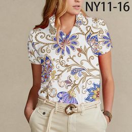 Women's Polos Summer Fashion Button Polo MsShort Sleeve T Shirt HD Digital Print Polyester Breathable Ladies Tops 230317