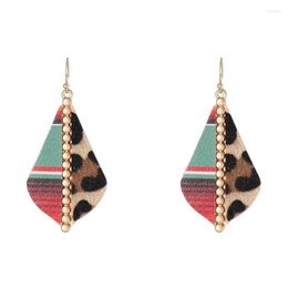 Dangle Earrings Wild Mixed Wood Leather Leopard Symmetrical Teardrop Alloy Earring For Women Fun Unique British Style Boutique Jewelry