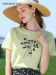 Women's T-Shirt I BELIEVE YOU Summer 100% Cotton T-shirt Casual O-neck Short Sleeves Embroidery Tops Office Lady Female Clothing 2223014612 230320