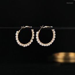 Hoop Earrings Minimalist Woman Natural Fresh Water Handmade Dangling Female For Wedding/Dating/Party 40mm