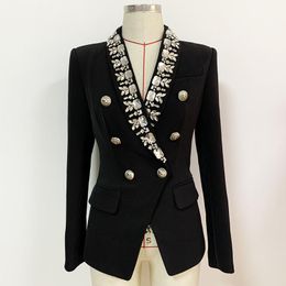 Women's Suits & Blazers Black Women Jackets Blazer High Quality Cotton Embroidered Beading Gold Double-breasted Button Beaded Shawl Collar B