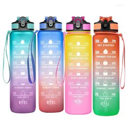 Water Bottles 1 Litre Bottle With Straw Plastic Frosted Cup Time Marker For Girls Kawaii Portable Travel Outdoor Sport Fitness Cups