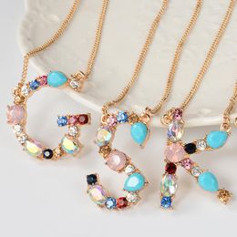 Pendant Necklaces Fashion 26 Letter Necklace Multicolor K A N Z J Letters For Women Crystal Choker Collier Chain