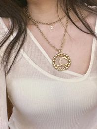 Luxury Quality charm pendant necklace round shape with hollow design long chain design have box stamp PS7629A