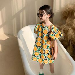 Girl's Dresses Girls Summer Dress Country Style Children Clothing Puff Short Sleeves Casual Baby Kids Clothes Sweet Flower Princess Vestidos 230320