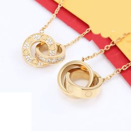 Luxury Designer Screw Necklaces Women Round Ring Pendant Stainless Steel Couple Gold Chain Necklace Jewellery for Neck