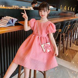 Girl's Dresses Teen Girl Dress With Bag Summer Kids Bowknot Back Elegant Party Birthday Dress for Girls Clothes 5 7 8 9 11 12 13 Yrs Kids Dress 230320