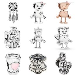 Beads Authentic S925 Bead Vintage Floral Robot Girl Dream Catcher Angel Music Note Charm For Bracelet Bangle