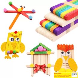 Coloured Wooden Popsicle Sticks Natural Wood Ice Cream Sticks Kids DIY Hand Crafts Art Ice Cream Lolly Cake Tools