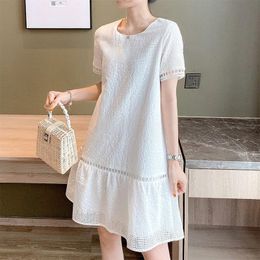 Casual Dresses Summer Dress Hollow Pure White Lace Loose And Thin Commuting Simple Korean Lady Quality Women's ClothingCasual