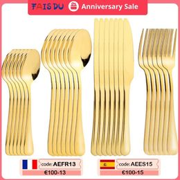 Dinnerware Sets 24 Pcsset Stainless Steel Cutlery Golden Table 24 Pieces Kitchen Tableware Spoons Forks 230320