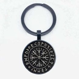Key Rings Popular New Vegvisir Viking Pirate Keychain Viking Compass Pattern Glass Pendant Keychain Best Gift R230311