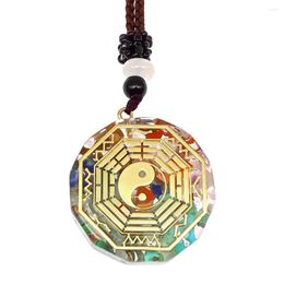 Pendant Necklaces Trendy Eight Diagrams Chinese Dragon Geometric Pattern Natural Crushed Stone Resin Brown Rope Chain Jewelry