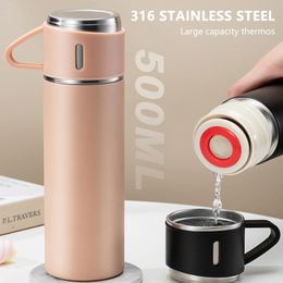 Water Bottles 500ml Stainless Steel Vacuum Flasks Thermos with Mug Cup Bullet Double-Layer Coffee Tumbler Water Bottle Winter Keep Warm Drinkw 230320