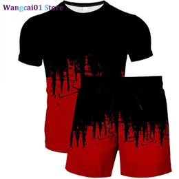 wangcai01 Men's T-Shirts 2022 Men's 3D Printing Short Seve Shorts Two-piece Abstract Painted T-Shirt Suit Men's and Women's Casual Trend 0320H23