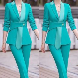 Элегантные женские брюки костюмы адаптированные леди -конфеты Color Slim Blazer Sets Формальная одежда гостя для свадьбы 2 штуки