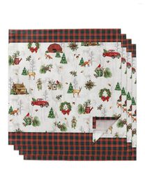 Table Napkin Red Car Elk Christmas Tree 4/6/8pcs Cloth Decor Dinner Towel For Kitchen Plates Mat Wedding Party Decoration
