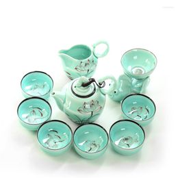 Cups Saucers 9 Pcs Porcelain Tea Set Cup Heat Insulated Chinese Ceramic Teapot With Philtre Celadon Luxury Teaset Saucer Sets B009