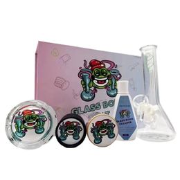 Personalised Design Glass Bong Set Hookah Kit Dabs Rig Thick Water Pipe With Ashtray Herb Grinder Storage Tank Smoking Accessories Pink Bongs