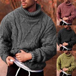 Men's T Shirts 2023 Autumn & Winter Street Style Twist High Neck Simple Solid Color Sweater Stretch Slim Knit Men