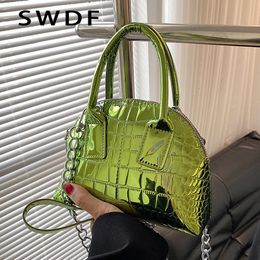 Evening Bags Luxury Women Glossy Alligator Print Leather Party Tote Designer Green Chain Shoulder Bag Crossbody Handbags and Purses 230320