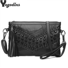 Evening Bags Retro Rivet Envelope Shoulder For Women Small Messenger Bag PU Leather Lady Pouch Black Bolsos Mujer Purse